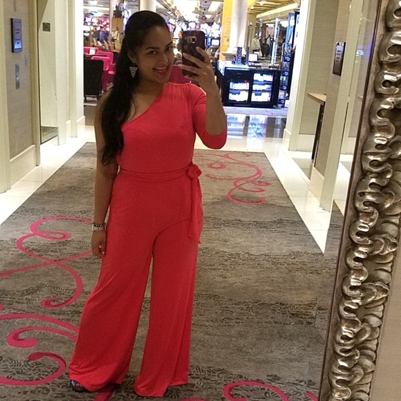 💄RARE💄 NWT Flamingo/Coral Assymetrical Jumpsuit - Picture 2 of 2